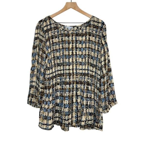 NWT Floral & Ivy smocked peasant blouse cream blue plus size 1X - Picture 1 of 7